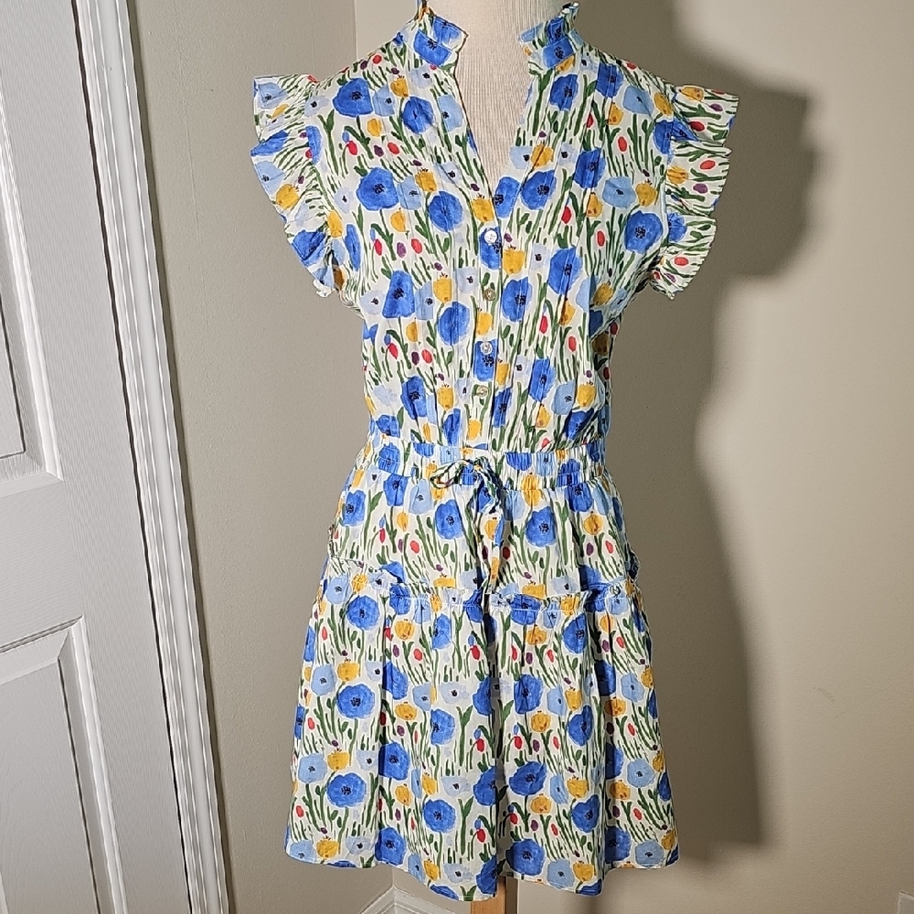 Pinch Size Meduim Floral Ruffle Sleeve Garden Party Dress. Floral Print.